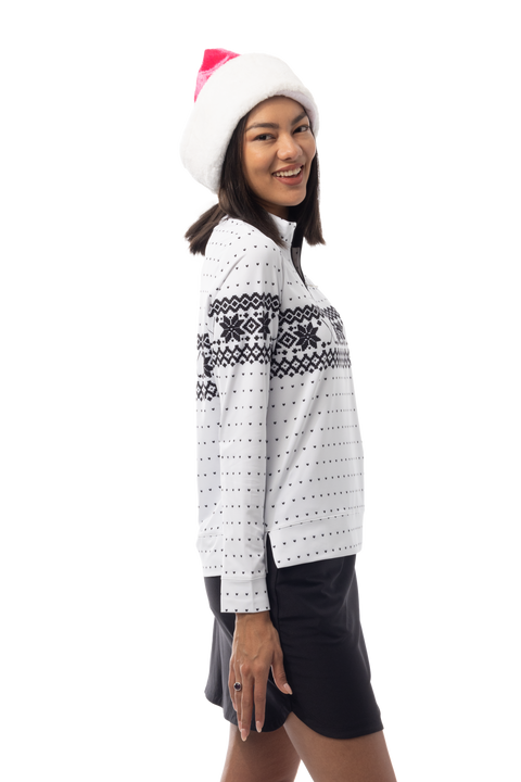 SANSOLEIL 1/4  ZIP MOCK. FAIR ISLE. BLACK. 900454