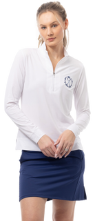SOLMELANGE 1/4 ZIP MOCK WHITE with GOLF EMB. 900454E - SanSoleil