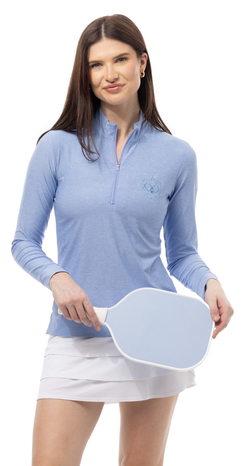 SOLMELANGE 1/4 ZIP MOCK. PERIWINKLE with PICKLEBALL EMB. 900454E