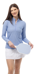 SOLMELANGE 1/4 ZIP MOCK. PERIWINKLE with PICKLEBALL EMB. 900454E - SanSoleil