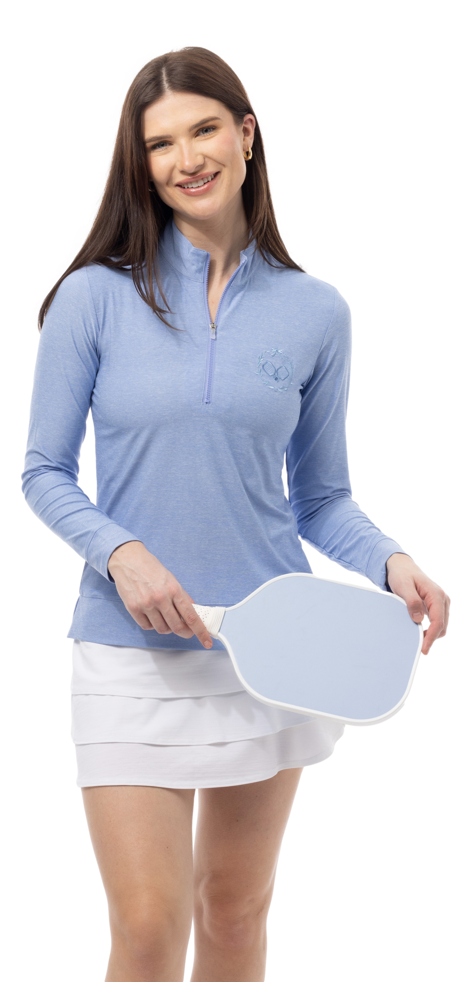 SOLMELANGE 1/4 ZIP MOCK. PERIWINKLE with PICKLEBALL EMB. 900454E - SanSoleil