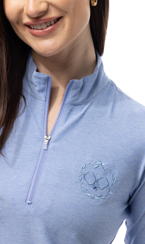 SOLMELANGE 1/4 ZIP MOCK. PERIWINKLE with PICKLEBALL EMB. 900454E