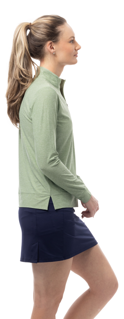 SOLMELANGE 1/4 ZIP MOCK. MOSS with TENNIS EMB. 900454E