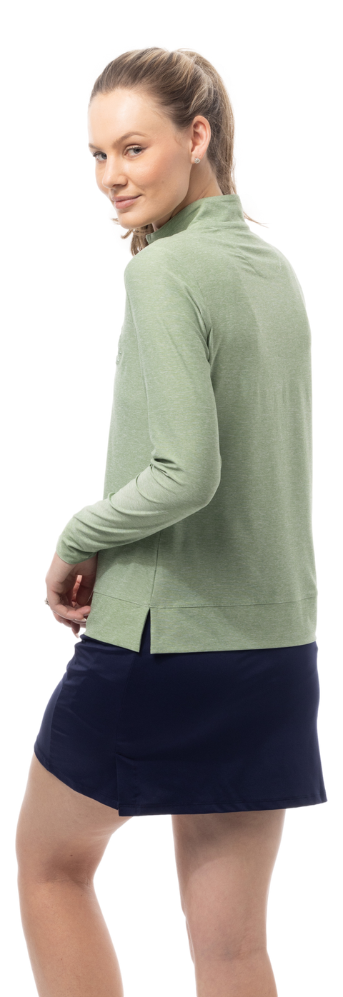 SOLMELANGE 1/4 ZIP MOCK. MOSS with TENNIS EMB. 900454E