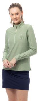 SOLMELANGE 1/4 ZIP MOCK. MOSS with TENNIS EMB. 900454E - SanSoleil