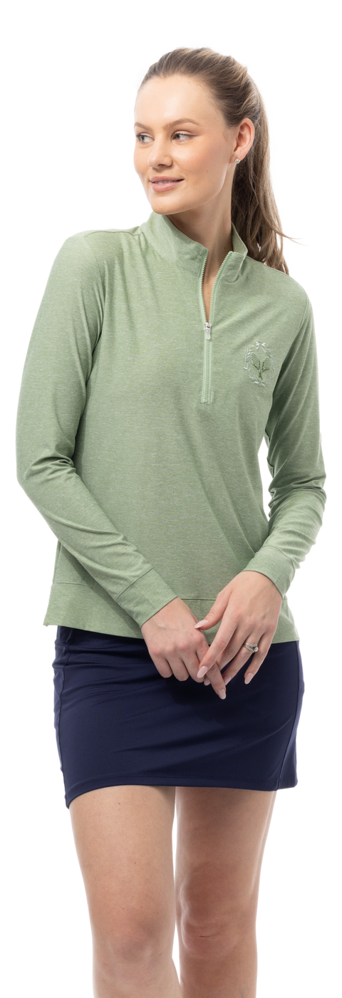 SOLMELANGE 1/4 ZIP MOCK. MOSS with TENNIS EMB. 900454E