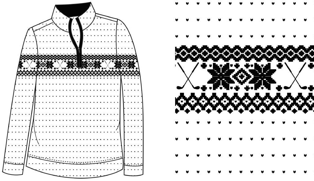 SOLCOOL  ZIP MOCK. FAIR ISLE. BLACK. 900454 - SanSoleil