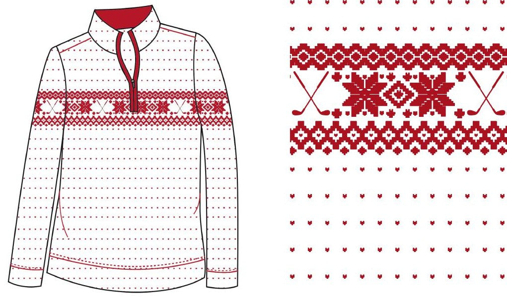 SOLCOOL  ZIP MOCK. FAIR ISLE. RED. 900454 - SanSoleil