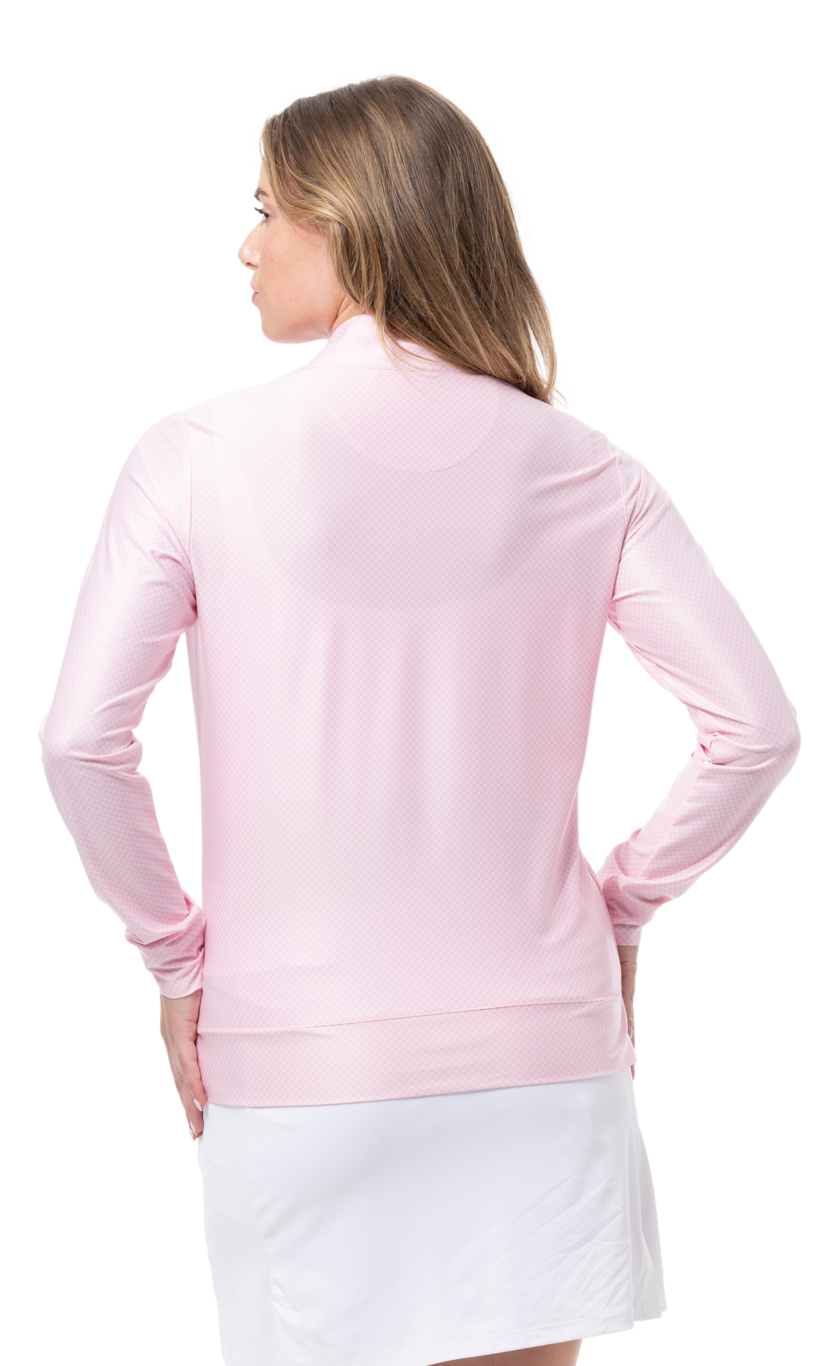 SOLTEK ICE PRINT ZIP MOCK. ROSE QUARTZ CHECK. 900454P - SanSoleil