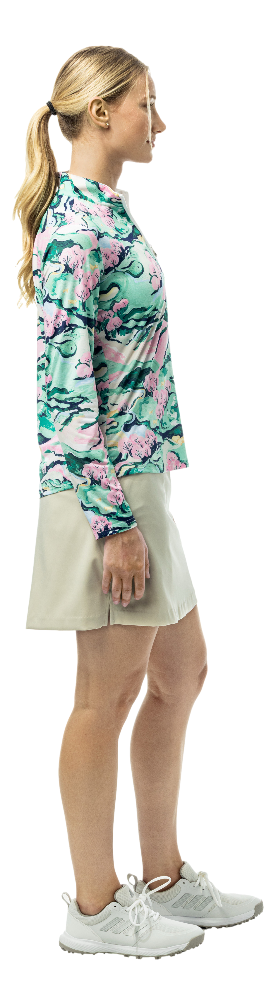 SanSoleil SOLCOOL 1/4 ZIP mock long sleeve shirt in Berkshire print, featuring a comfortable, breathable fabric design.