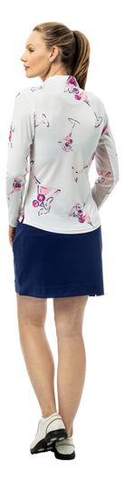 SanSoleil SOLCOOL 1/4 zip mock top with print design, long sleeve, lightweight athletic shirt for active wear.
