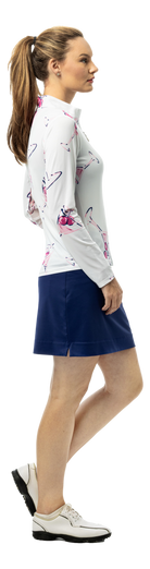 SanSoleil SOLCOOL 1/4 ZIP MOCK long sleeve shirt with print design in Mauve Cherie color, showcasing a stylish, comfortable fit.