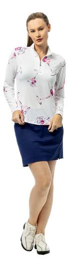 SanSoleil SOLCOOL 1/4 zip mock long sleeve shirt with a printed design, featuring a comfortable fit and stylish look.