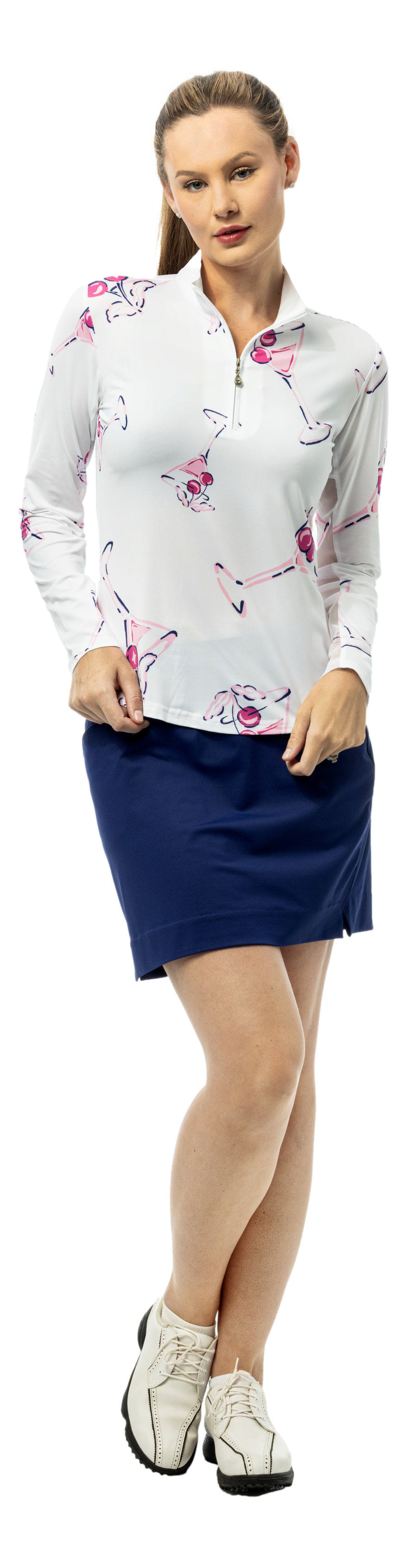 SanSoleil SOLCOOL 1/4 zip mock long sleeve shirt with a printed design, featuring a comfortable fit and stylish look.