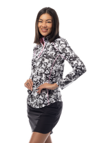 SANSOLEIL 1/4 ZIP MOCK WITH PIPING. JARDIN. BLACK-BALLET PINK. 900445P - SanSoleil