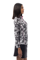 SANSOLEIL 1/4 ZIP MOCK WITH PIPING. JARDIN. BLACK-BALLET PINK. 900445P - SanSoleil