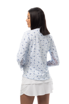 SANSOLEIL SOLCOOL PRINT 1/4 ZIP MOCK. GAME SET MATCH BLUE. 900463 - SanSoleil