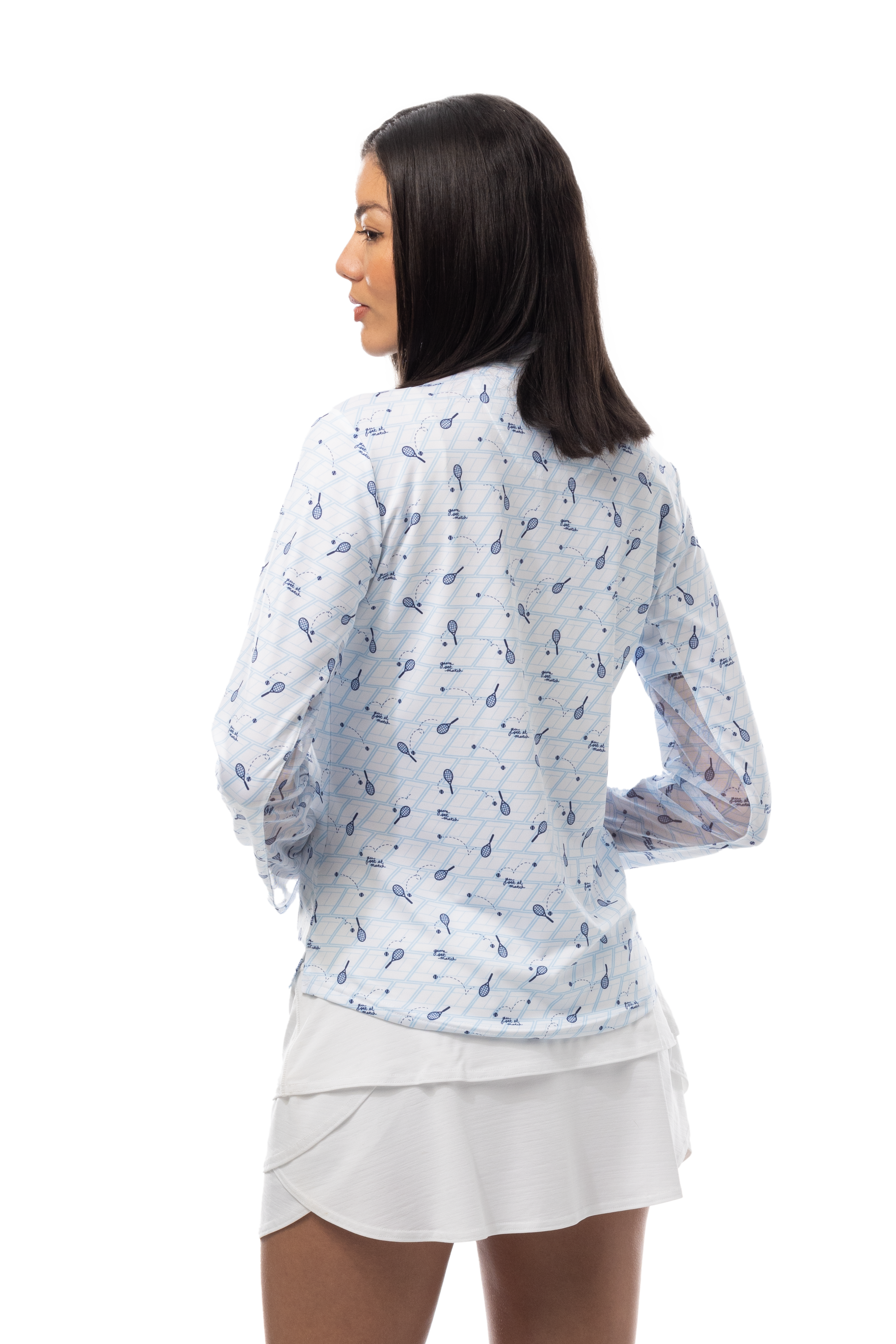 SANSOLEIL SOLCOOL PRINT 1/4 ZIP MOCK. GAME SET MATCH BLUE. 900463 - SanSoleil