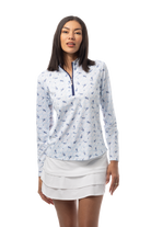 SANSOLEIL SOLCOOL PRINT 1/4 ZIP MOCK. GAME SET MATCH BLUE. 900463 - SanSoleil