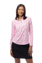 SANSOLEIL 1/4 ZIP MOCK. DECK THE HALLS. PINK. 900463 - SanSoleil