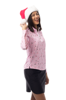 SANSOLEIL 1/4 ZIP MOCK. DECK THE HALLS. PINK. 900463 - SanSoleil