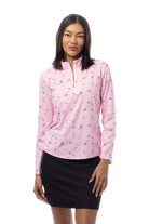 SANSOLEIL 1/4 ZIP MOCK. DECK THE HALLS. PINK. 900463 - SanSoleil