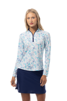 SANSOLEIL'S SOLCOOL 1/4 ZIP MOCK. FLAMINGO GARDEN. 900463 - SanSoleil
