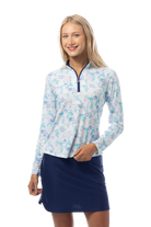 SANSOLEIL'S SOLCOOL 1/4 ZIP MOCK. FLAMINGO GARDEN. 900463 - SanSoleil