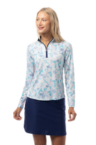 SANSOLEIL'S SOLCOOL 1/4 ZIP MOCK. FLAMINGO GARDEN. 900463 - SanSoleil