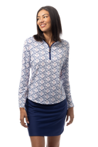 SANSOLEIL'S SOLCOOL 1/4 ZIP MOCK. GOLF CREST. NAVY RED. 900463 - SanSoleil