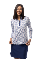 SANSOLEIL'S SOLCOOL 1/4 ZIP MOCK. GOLF CREST. NAVY RED. 900463 - SanSoleil