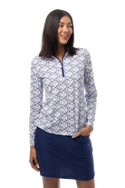 SANSOLEIL'S SOLCOOL 1/4 ZIP MOCK. GOLF CREST. NAVY RED. 900463 - SanSoleil