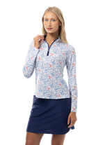 SANSOLEIL SOLCOOL PRINT 1/4 ZIP MOCK. LOBSTER POT. 900463 - SanSoleil