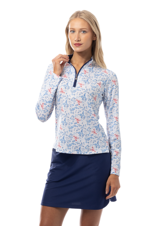 SANSOLEIL SOLCOOL PRINT 1/4 ZIP MOCK. LOBSTER POT. 900463