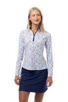 SANSOLEIL SOLCOOL PRINT 1/4 ZIP MOCK. LOBSTER POT. 900463 - SanSoleil