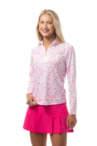 SANSOLEIL SOLCOOL PRINT 1/4 ZIP MOCK. PLAY FOR P.I.N.K. TENNIS. 900463 - SanSoleil