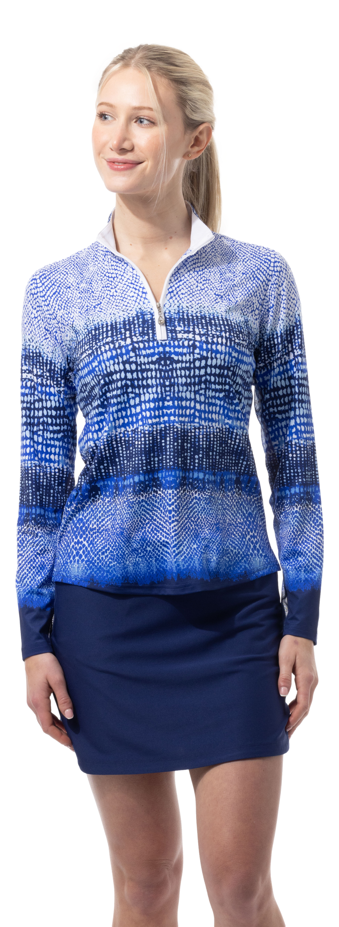 SOLCOOL 1/4 ZIP MOCK. CROC ROCK. NAVY. 900463 - SanSoleil