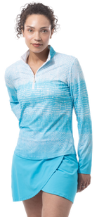 SOLCOOL 1/4 ZIP MOCK. CROC ROCK. TURQUOISE. 900463 - SanSoleil