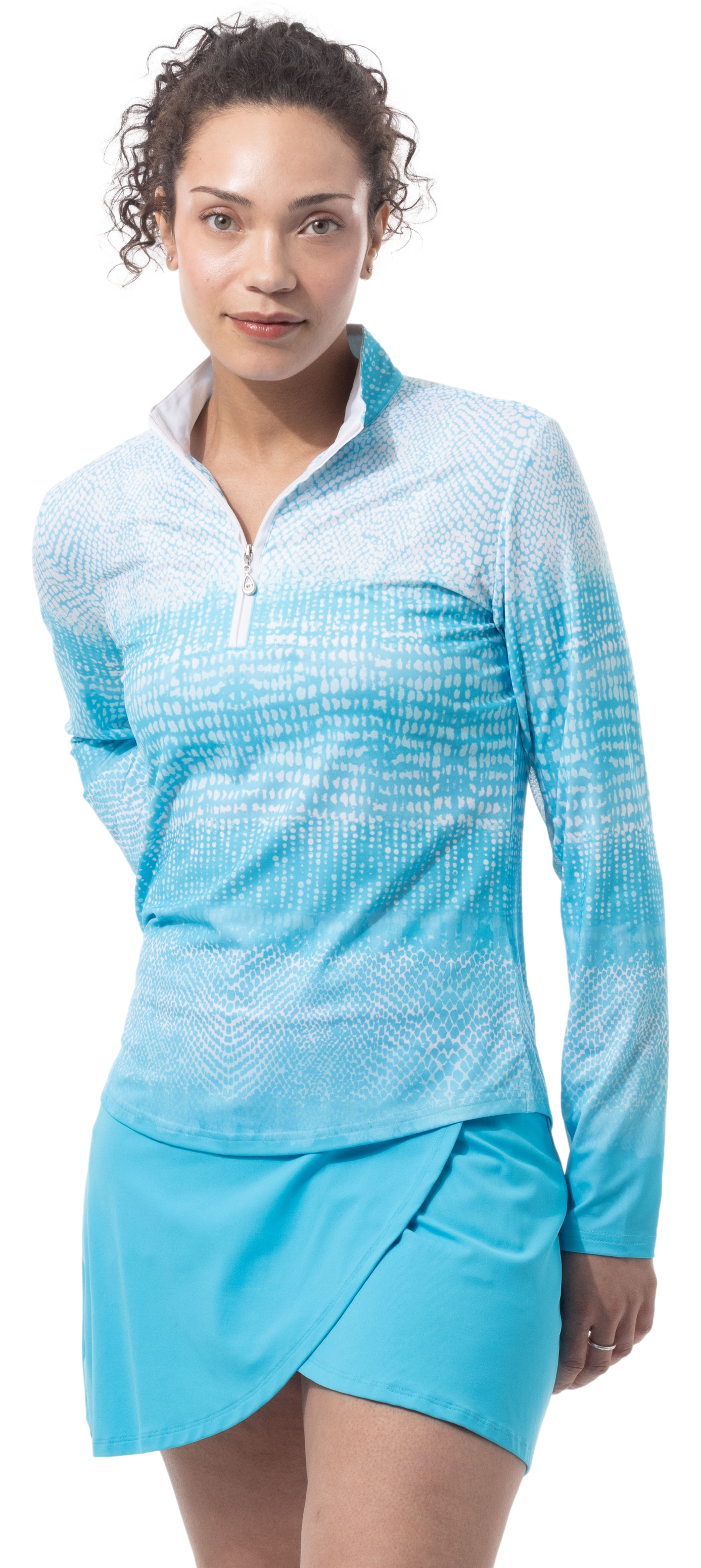 SOLCOOL 1/4 ZIP MOCK. CROC ROCK. TURQUOISE. 900463 - SanSoleil