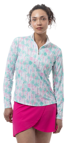 SOLCOOL 1/4 ZIP MOCK. GOLF PARADISE. MINT. 900463 - SanSoleil