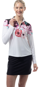 SOLCOOL 1/4 ZIP MOCK. POPPY PATCH. BLACK. 900463 - SanSoleil