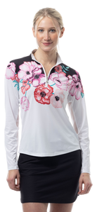SOLCOOL 1/4 ZIP MOCK. POPPY PATCH. BLACK. 900463 - SanSoleil