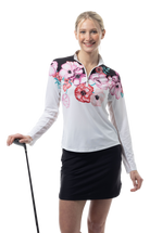 SOLCOOL 1/4 ZIP MOCK. POPPY PATCH. BLACK. 900463 - SanSoleil