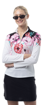 SOLCOOL 1/4 ZIP MOCK. POPPY PATCH. BLACK. 900463 - SanSoleil