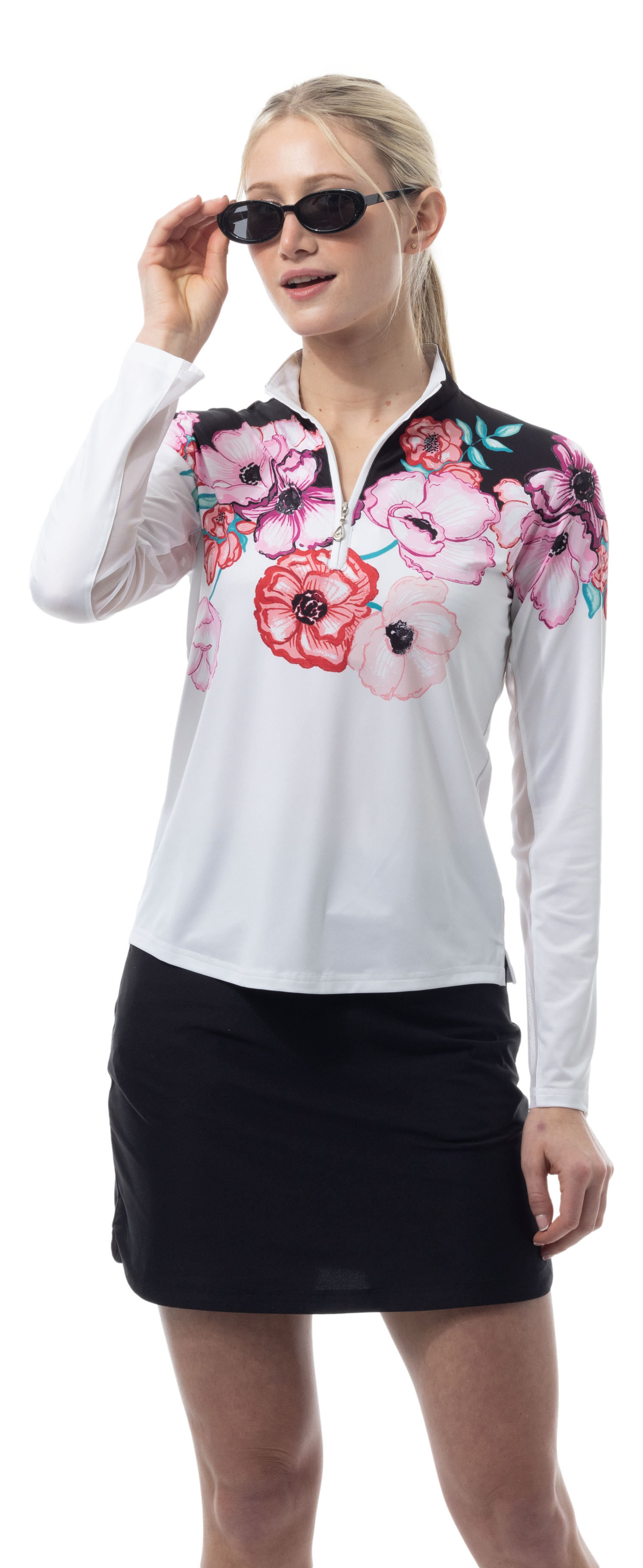 SOLCOOL 1/4 ZIP MOCK. POPPY PATCH. BLACK. 900463 - SanSoleil