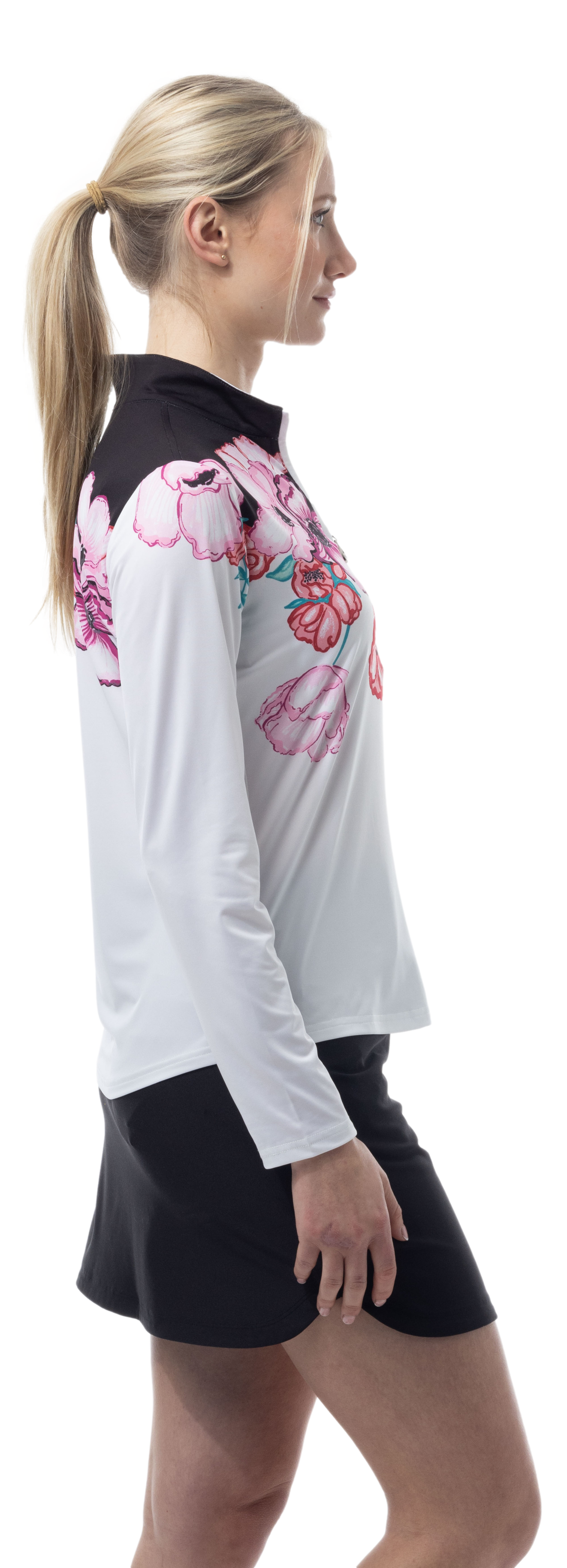 SOLCOOL 1/4 ZIP MOCK. POPPY PATCH. BLACK. 900463 - SanSoleil