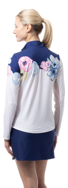 SOLCOOL 1/4 ZIP MOCK. POPPY PATCH. BLUE. 900463 - SanSoleil