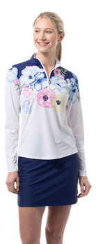 SOLCOOL 1/4 ZIP MOCK. POPPY PATCH. BLUE. 900463 - SanSoleil