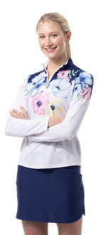 SOLCOOL 1/4 ZIP MOCK. POPPY PATCH. BLUE. 900463 - SanSoleil