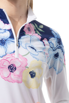 SOLCOOL 1/4 ZIP MOCK. POPPY PATCH. BLUE. 900463 - SanSoleil